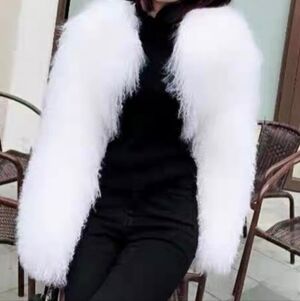 Genuine Mongolian Lamb Fur White Jacket Size M